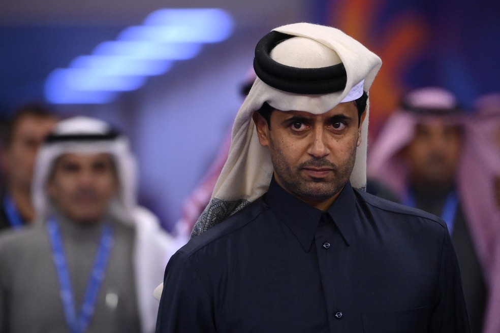 Nasser Al-Khelaifi, presidente do PSG e CEO do Qatar Sports Investment (QSI) — Foto: Franck Fife / AFP