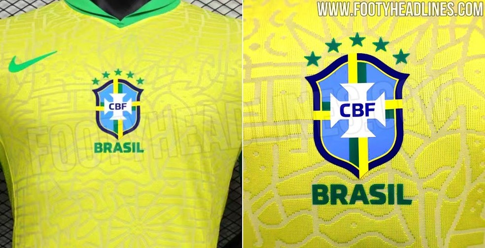 Novo uniforme da seleção brasileira terá escudo no meio estreia nesta data Fifa — Foto: Reprodução/FootyHeadlines