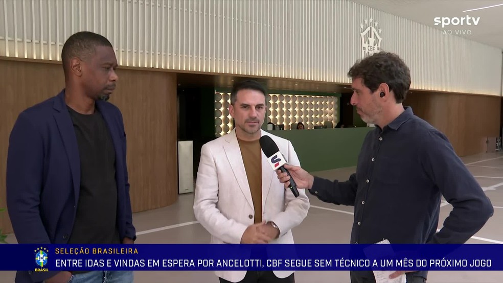 Rodrigo Caetano diz que CBF tem a intenção de definir novo técnico da Seleção até semana que vem — Foto: Reprodução / sportv