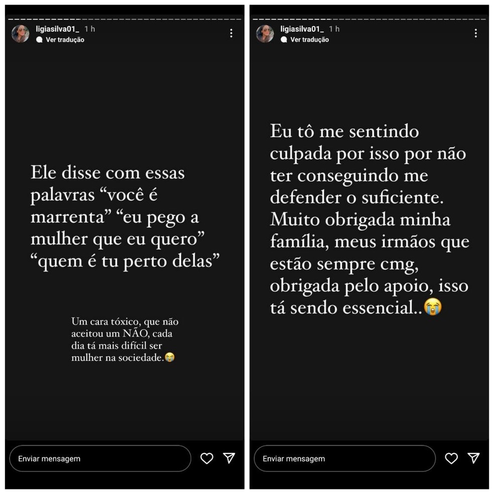 Jovem agredida divulga relato — Foto: Reprodução/Instagram