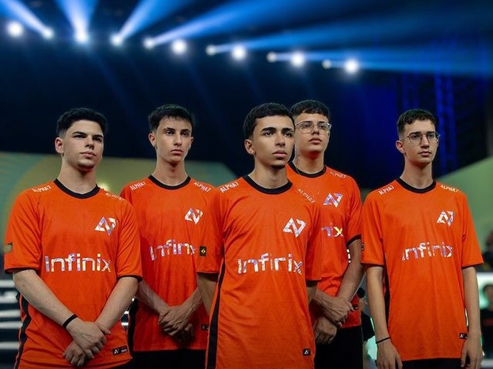 Alpha7: Carrilho, Revo, Mafioso, Squash e Magrelin; vice campeões do PMGO Brazil 2024 — Foto: Reprodução/Alpha7