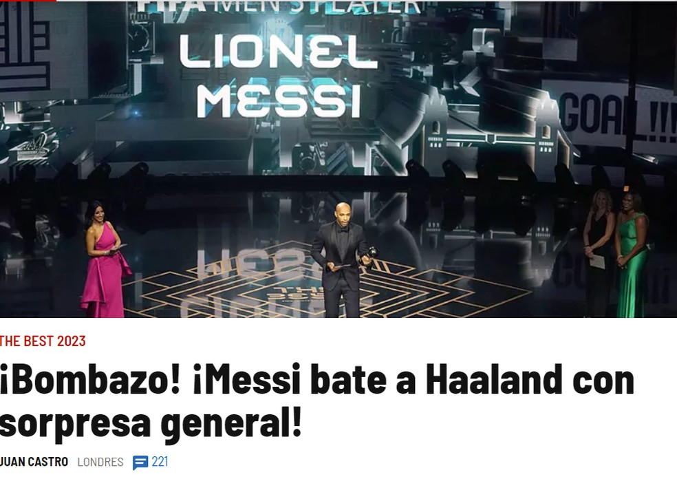Jornal "Marca" define como "surpresa geral" o prêmio de Messi no Fifa The Best — Foto: Reprodução