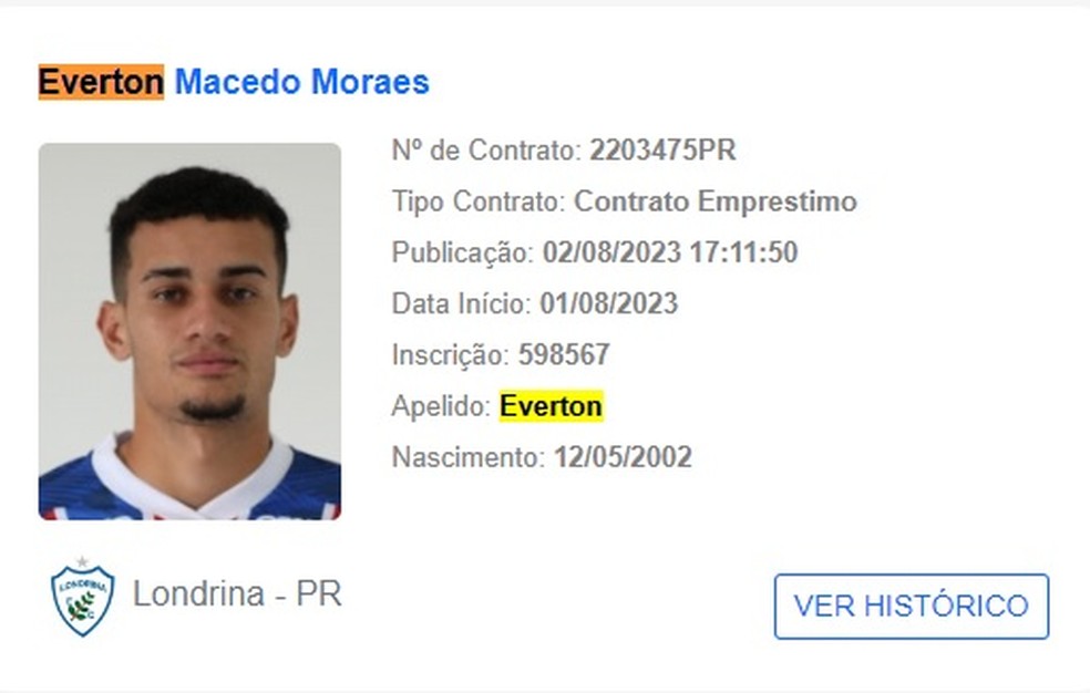 Atacante do Bahia, Everton foi emprestado ao Londrina — Foto: Reprodução/CBF