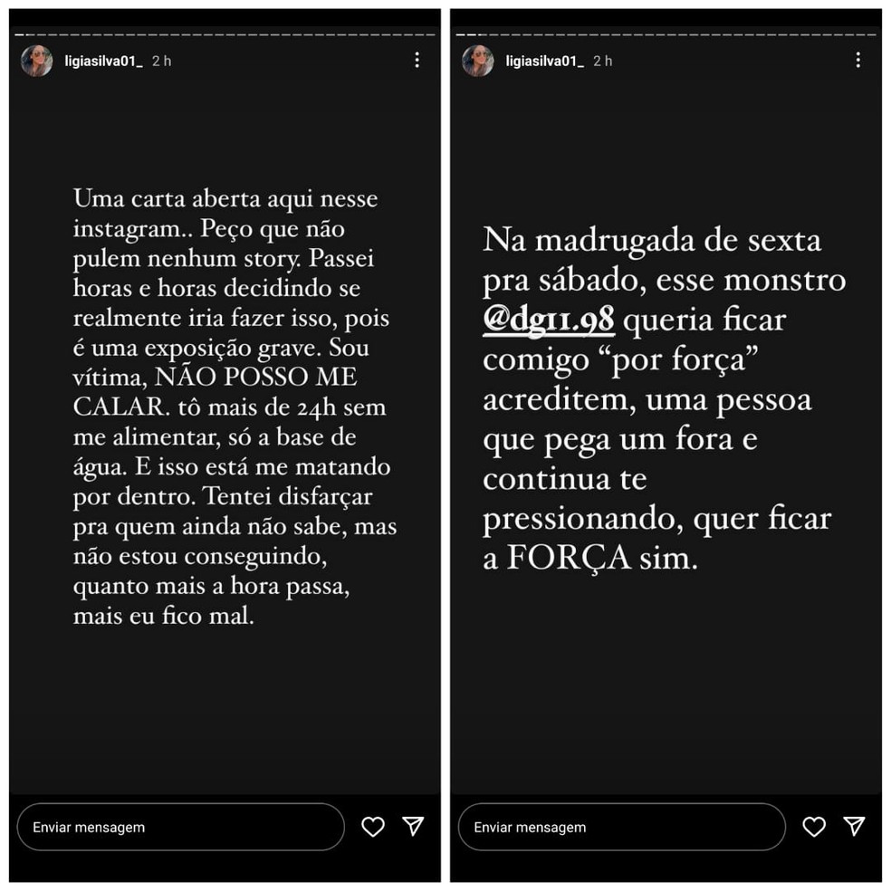 Relato divulgado pela jovem agredida — Foto: Reprodução/Instagram