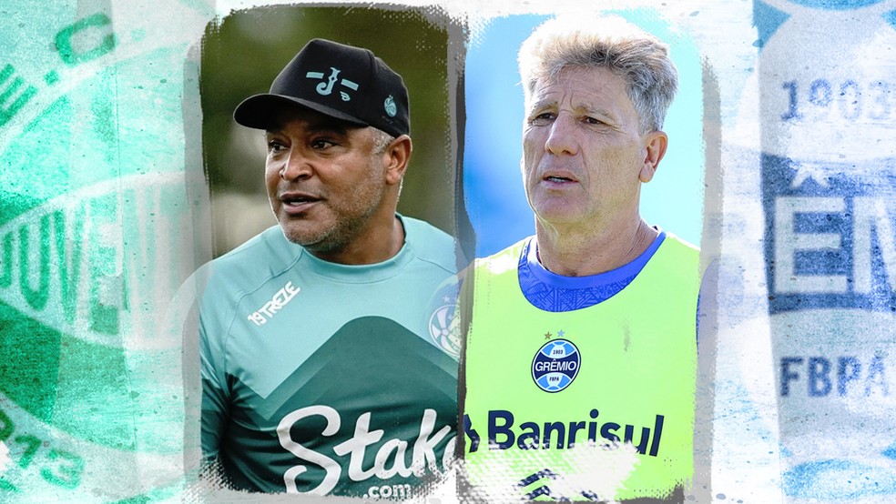 Roger Machado e Renato Portaluppi se enfrentam neste sábado — Foto: ge