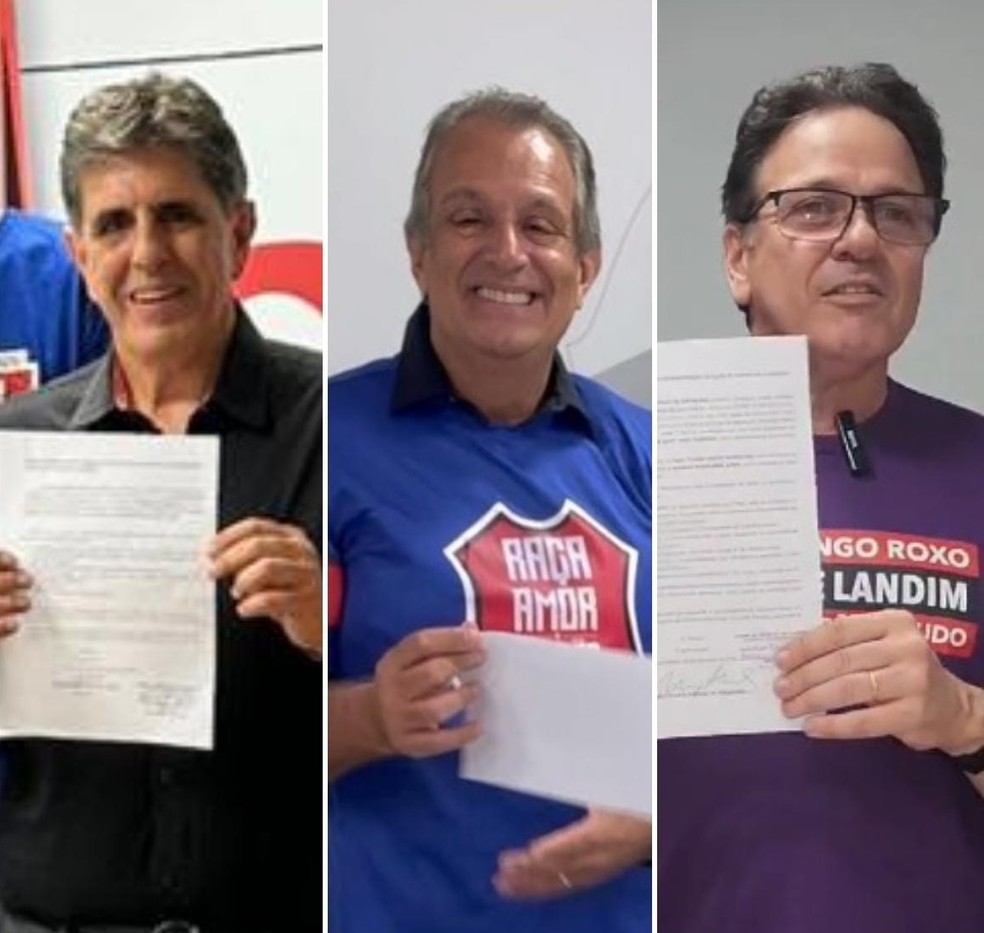 Maurício Gomes de Mattos, Bap e Rodrigo Dunshee, candidatos à presidência do Flamengo — Foto: Reprodução