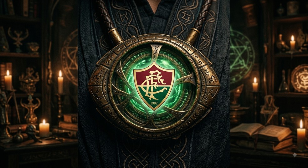 Escudo do Fluminense dentro do Olho de Agamotto do Doutor Estranho feito por IA — Foto: Montagem feita por IA