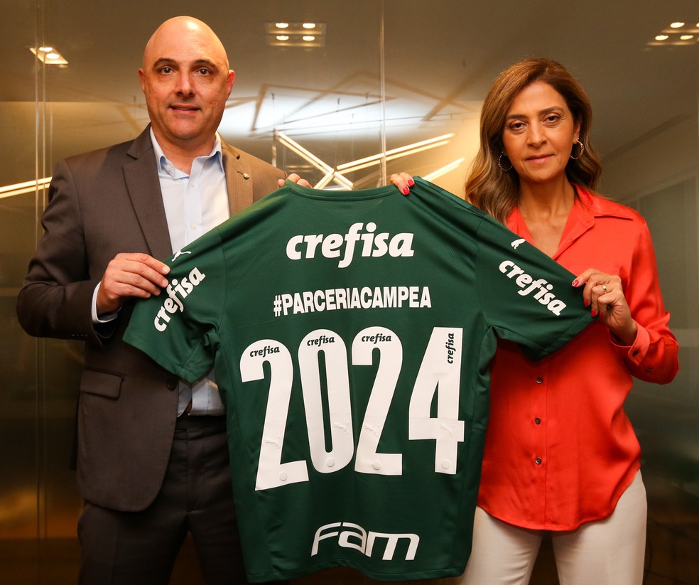 Maurcio Galiotte e Leila Pereira anunciam renovao entre Palmeiras e Crefisa  Foto: Fabio Menotti/Agncia Palmeiras