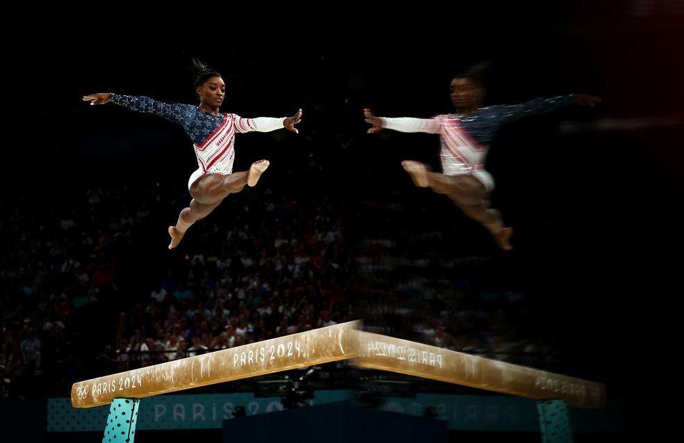 Lendária ginasta estadunidense Simone Biles — Foto: Naomi Baker/Getty Images