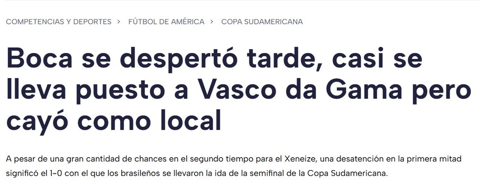 Repercussão de Boca x Vasco na Argentina — Foto: Reprodução - TYC Sports