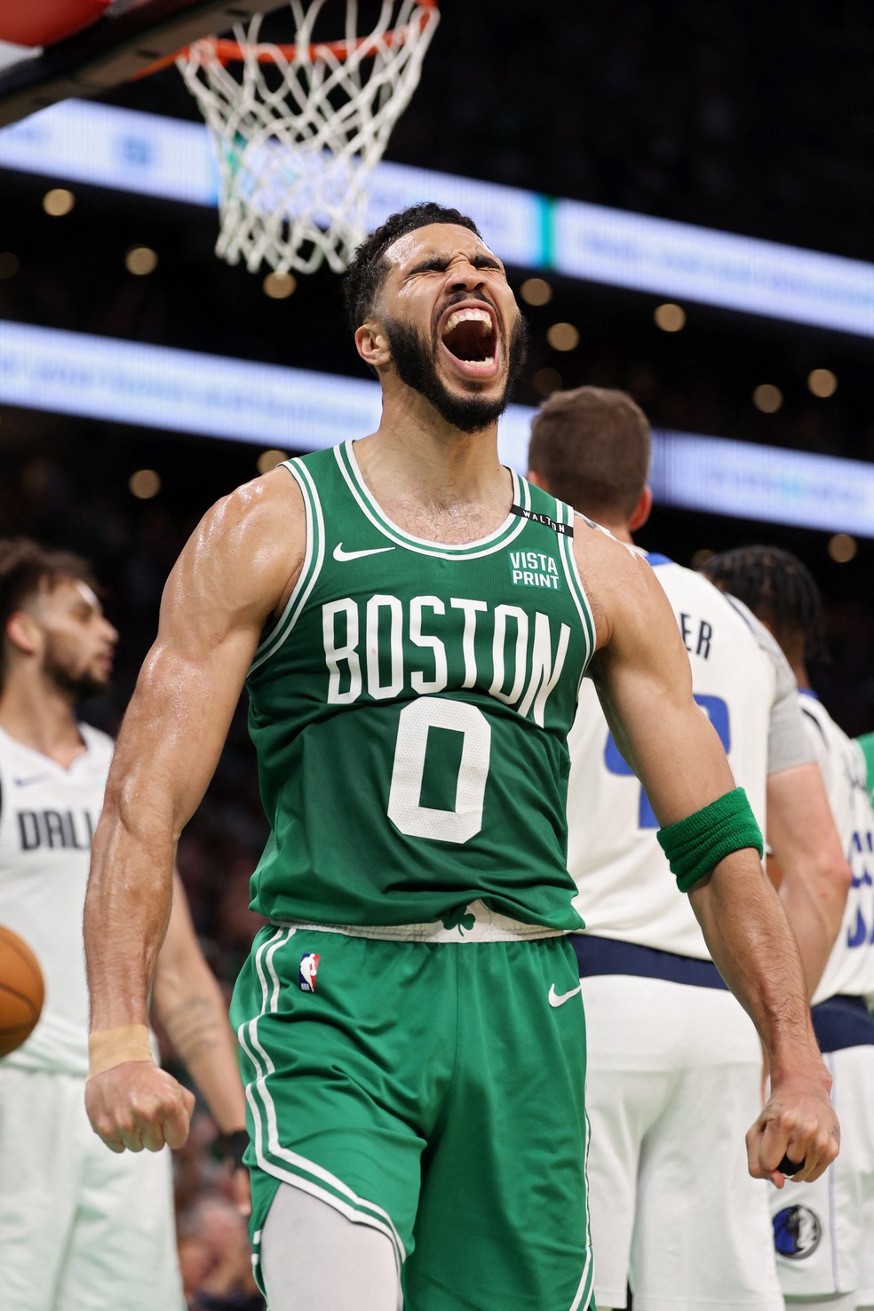 Jayson Tatum em Boston Celtics x Dallas Mavericks - jogo 5 — Foto: Elsa/Getty Images/AFP