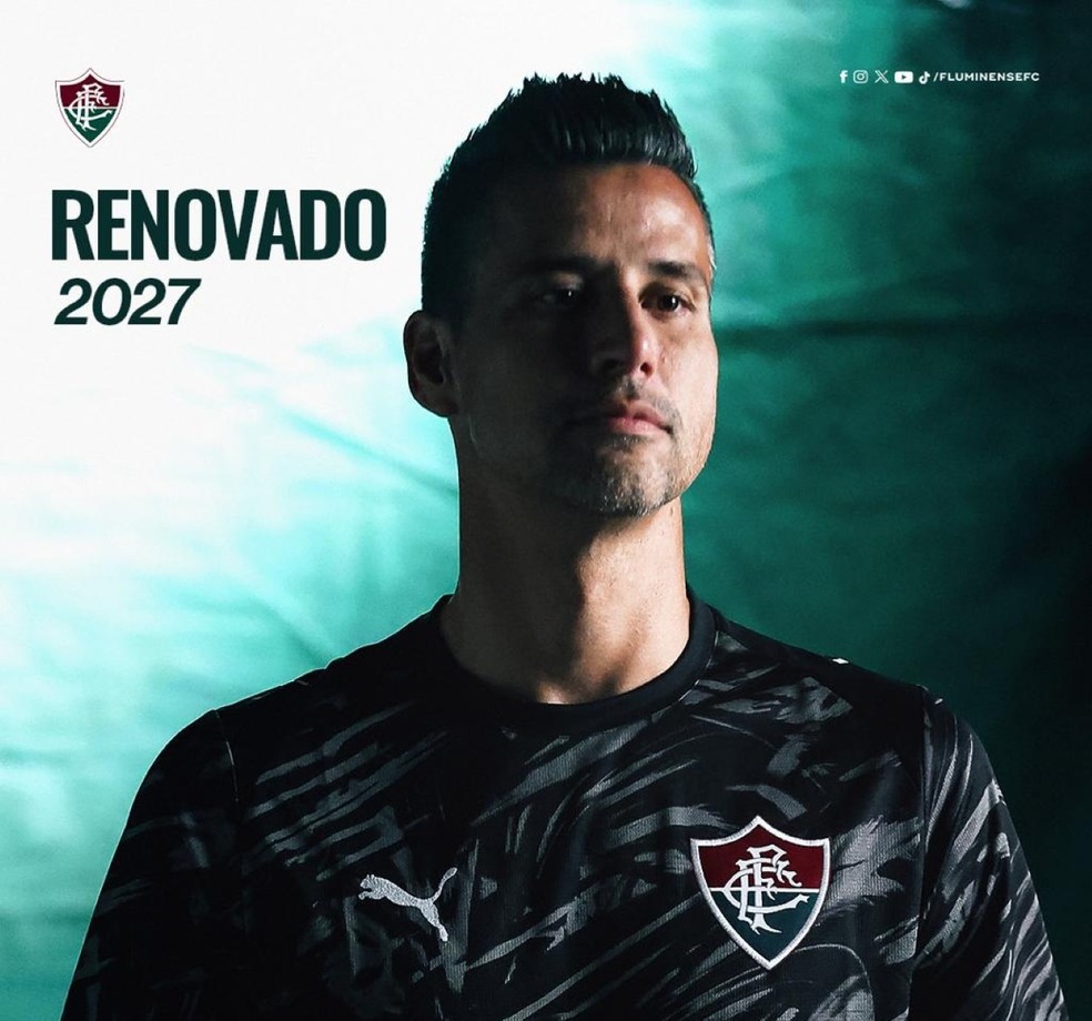 Fluminense anuncia renovação de contrato do goleiro Fábio até 2027 — Foto: Reprodução/Fluminense