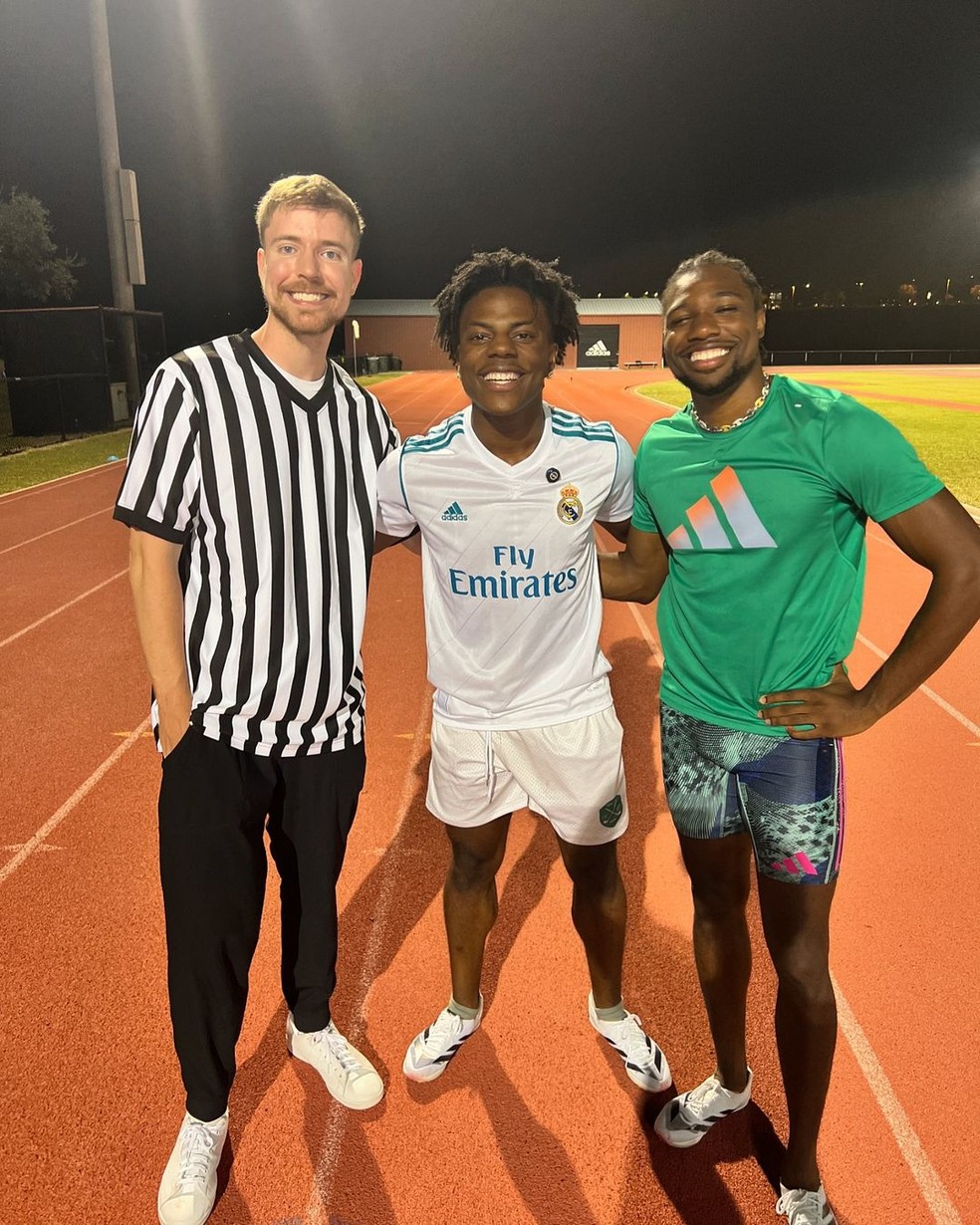 Streamer desafia campeão olímpico em corrida de R$ 575 mil — Foto: Reprodução/ Instagram “MrBeast”