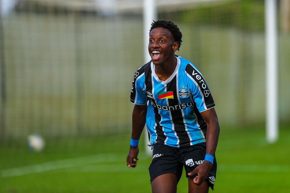 Gabriel Mec comemora gol pelo Grêmio na Copa do Brasil sub-20 — Foto: Guilherme Testa/Grêmio FBPA