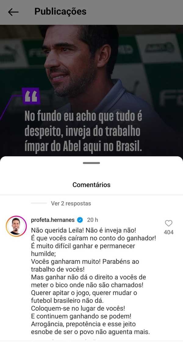 Hernanes critica postura de Leila Pereira: 