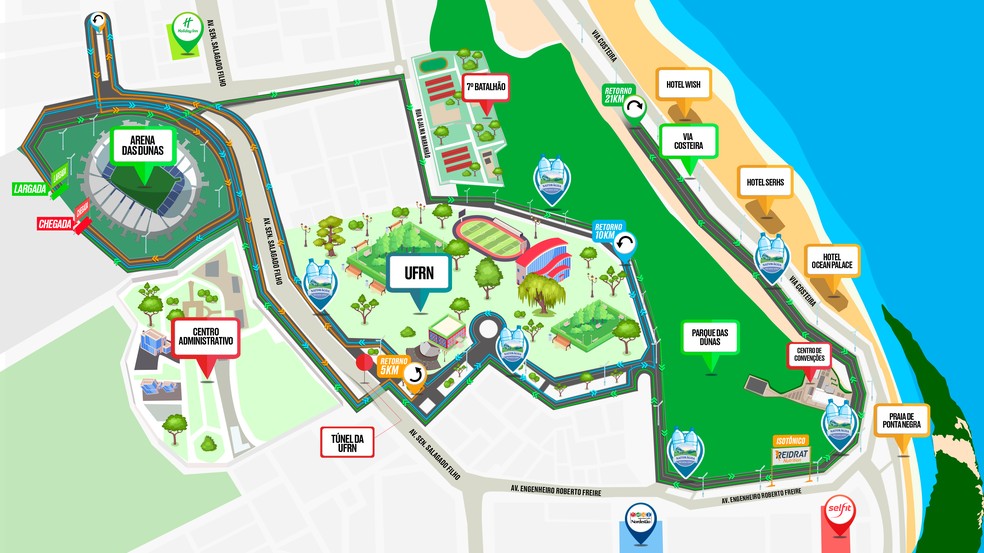 Mapa da Meia Maratona do Sol 2023 — Foto: Divulgação