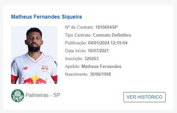 Contrato de Matheus Fernandes com o Palmeiras é publicado no BID; veja situação do volante