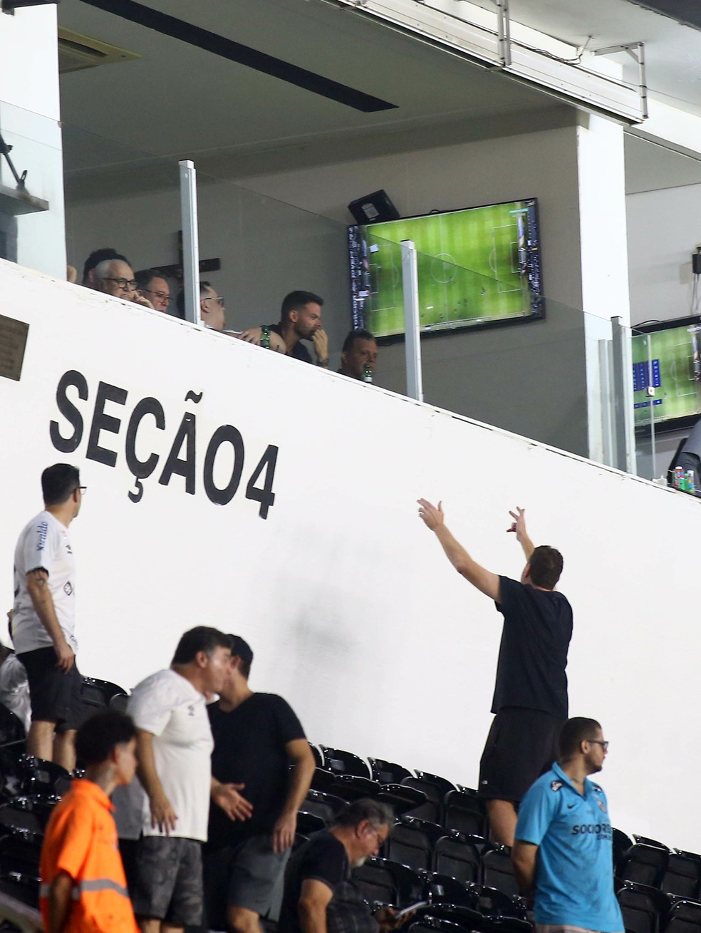 Torcida do Santos protesta após derrota para o Bragantino — Foto: Mauricio De Souza/AGIF