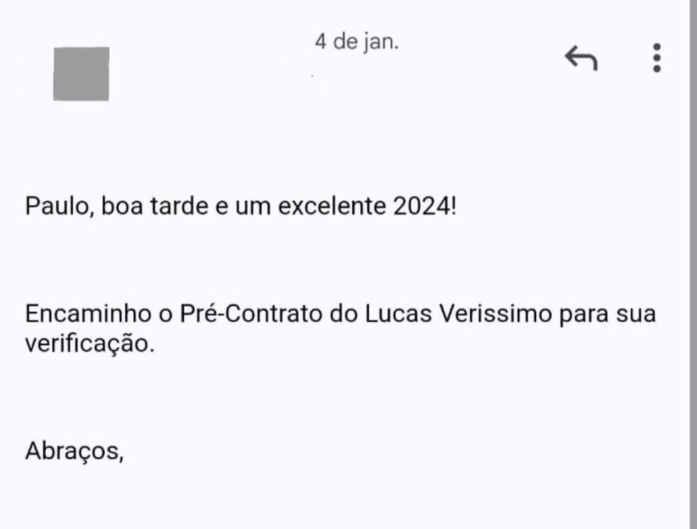 E-mail do Corinthians ao empresário Paulo Pitombeira — Foto: Divulgação