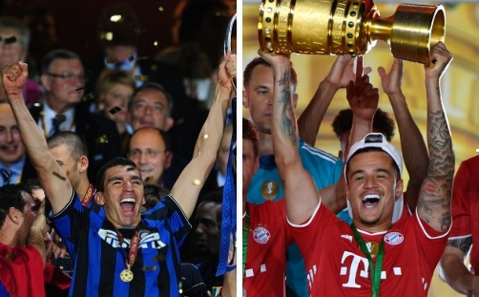 Lucio na Inter de Milão e Philippe Coutinho no Bayern de Munique — Foto: Fotos de arquivo