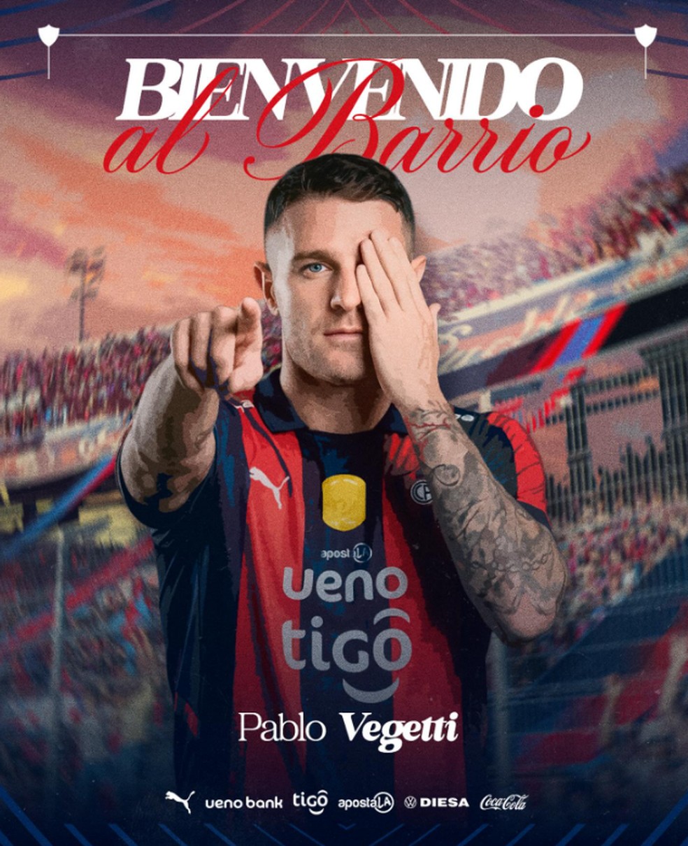 Cerro Porteño anuncia a contratação de Vegetti, ex-Vasco — Foto: Divulgação