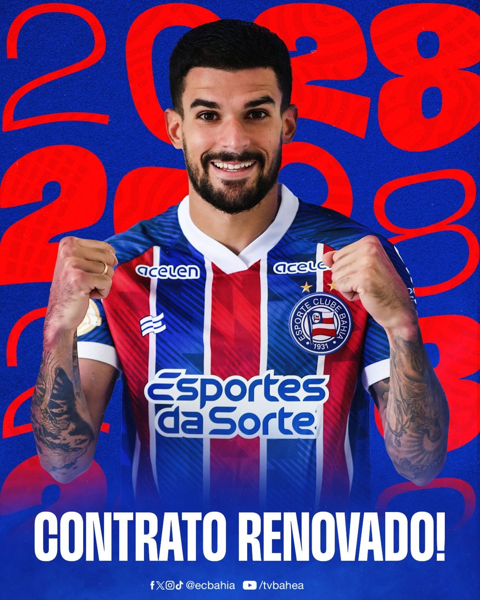 Bahia renova contrato com Cauly até 2028 — Foto: Reprodução / EC Bahia