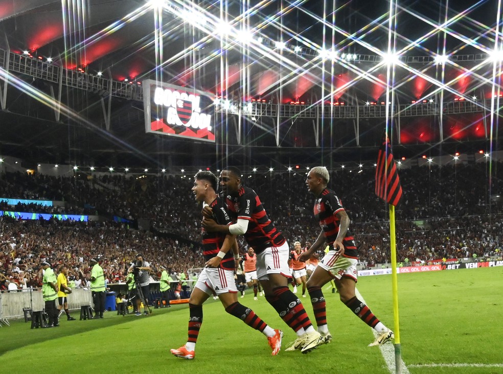 Luis Araujo comemora gol do Flamengo contra o Grêmio — Foto: André Durão
