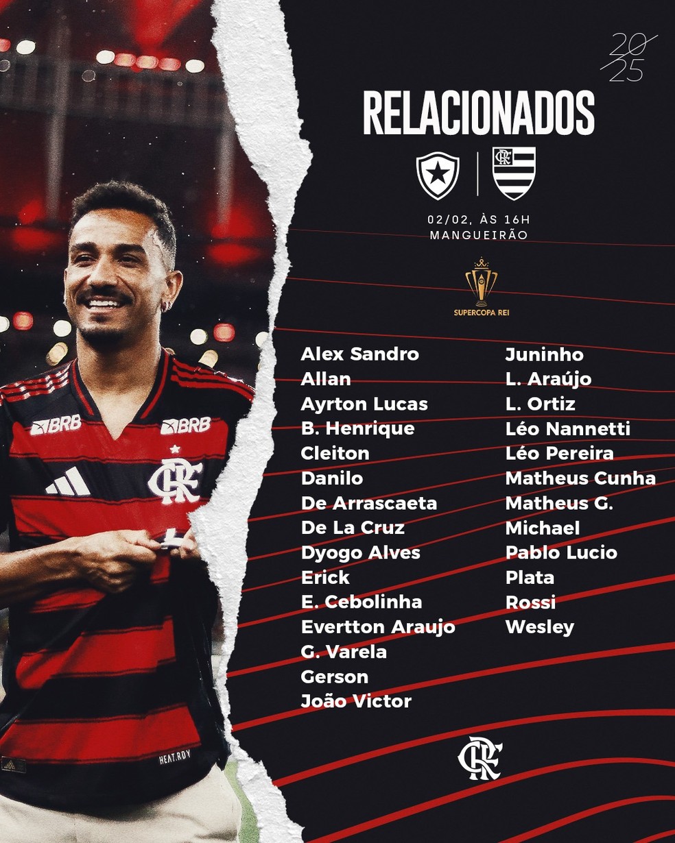 Lista de relacionados do Flamengo para Supercopa — Foto: Divulgação