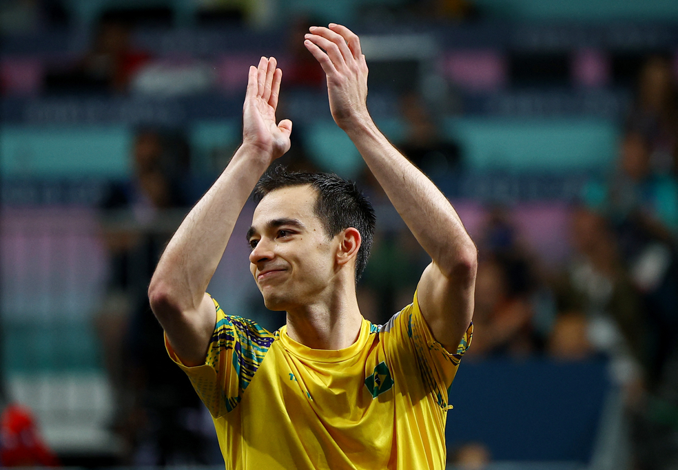 Hugo Calderano vai à semifinal - Paris 2024 — Foto: Reuters/Kim Hong-Ji