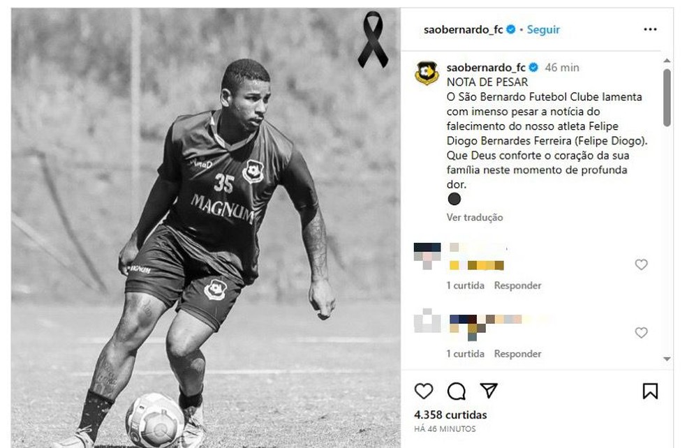 Felipe Diogo, atacante do São Bernardo, é morto a tiros em Ribeirão Preto |  futebol | ge