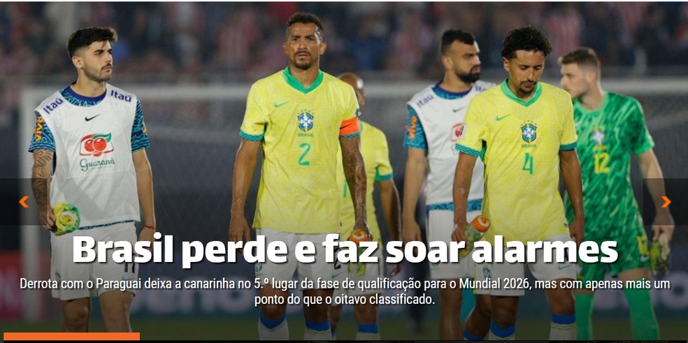 Site português "MaisFutebol" repercute derrota do Brasil nas eliminatórias — Foto: Reprodução