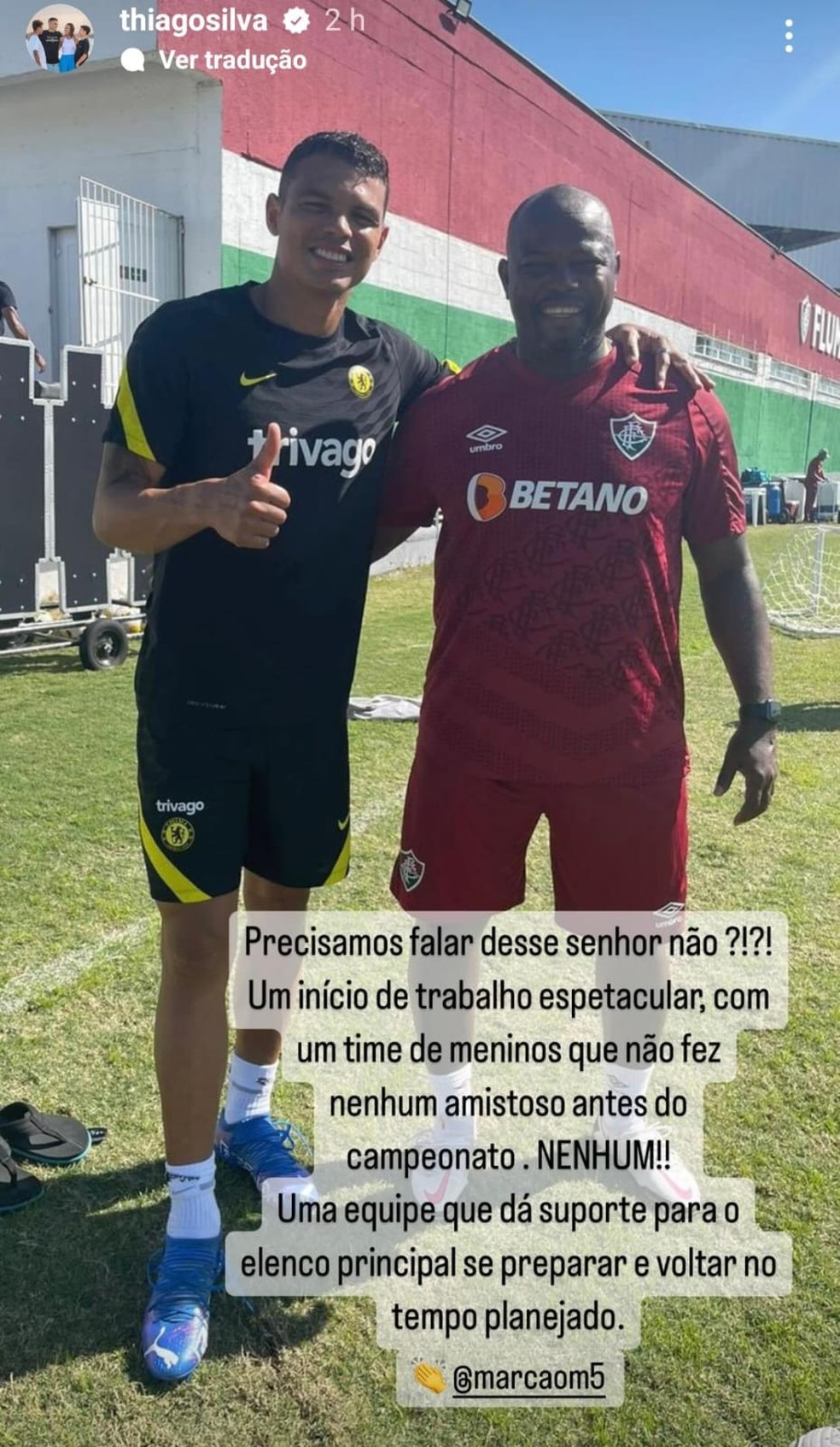 Thiago Silva elogia Marcão, do Fluminense — Foto: Reprodução/Instagram