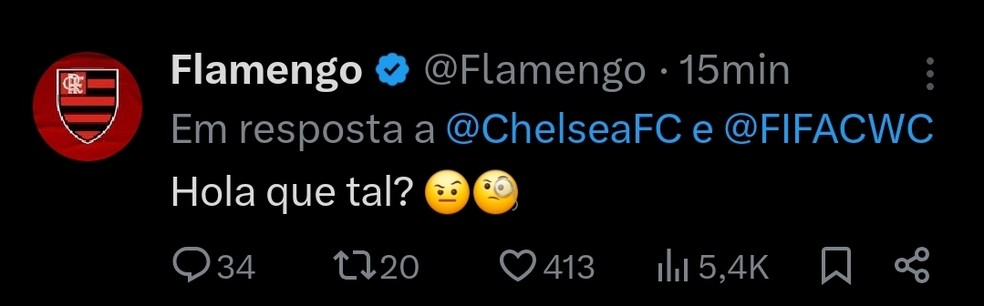 Flamengo responde post do Chelsea que confundia cariocas com o América-MEX — Foto: Redes sociais