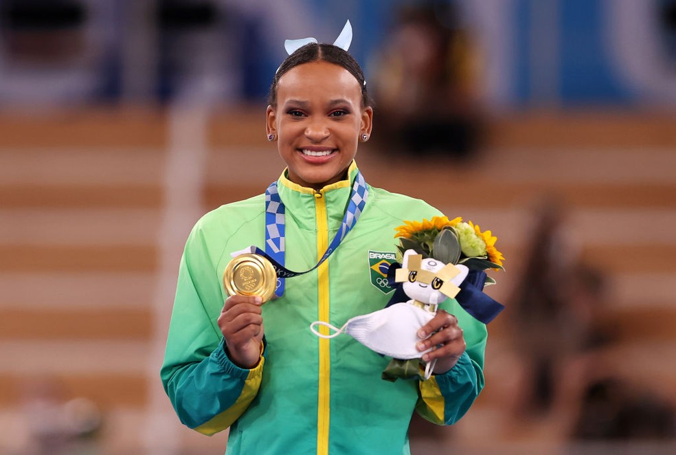 Rebeca Andrade ouro em Tokyo 2020 — Foto: Laurence Griffiths/Getty Images