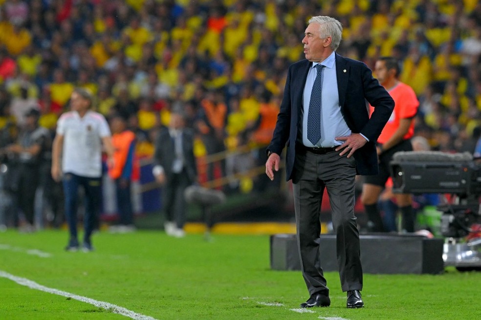 Carlo Ancelotti - Equador x Brasil - Eliminatórias para a Copa do Mundo 2026 — Foto: Rodrigo BUENDIA / AFP