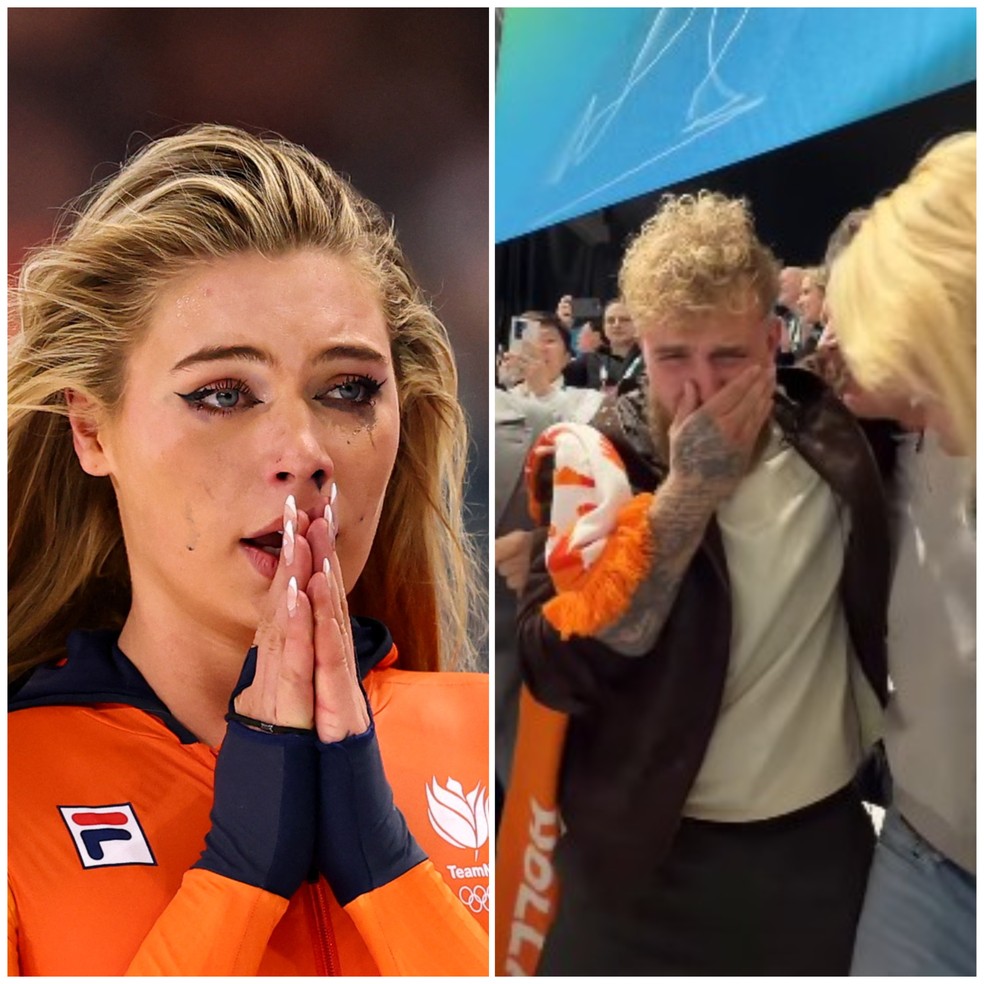 Jutta Leerdam é campeã na patinação com recorde olímpico, e namorado Jake Paul se emociona — Foto: Info Esporte