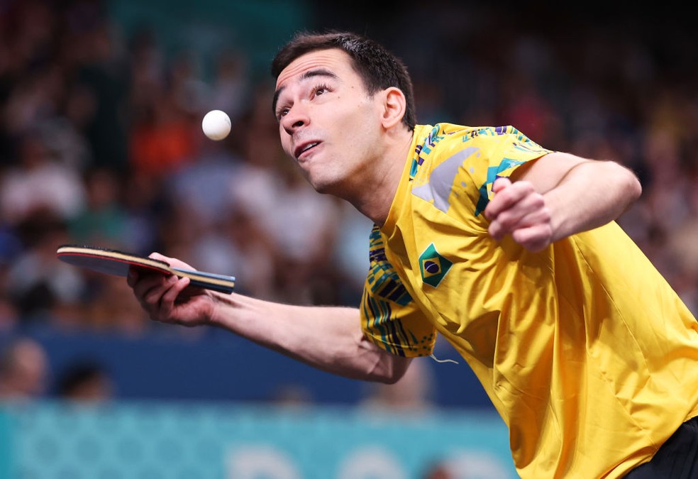 Hugo Calderano vai disputar o bronze no tênis de mesa — Foto: Michael Reaves/Getty Images