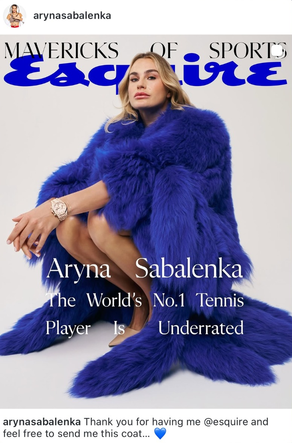 Sabalenka é capa da revista Esquire — Foto: Reprodução