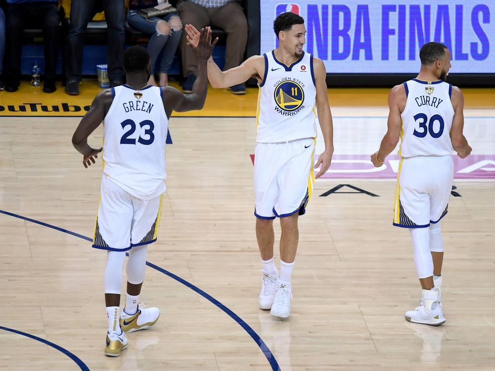 Green, Thompson e Curry — Foto: hearon W. Henderson/Getty Images