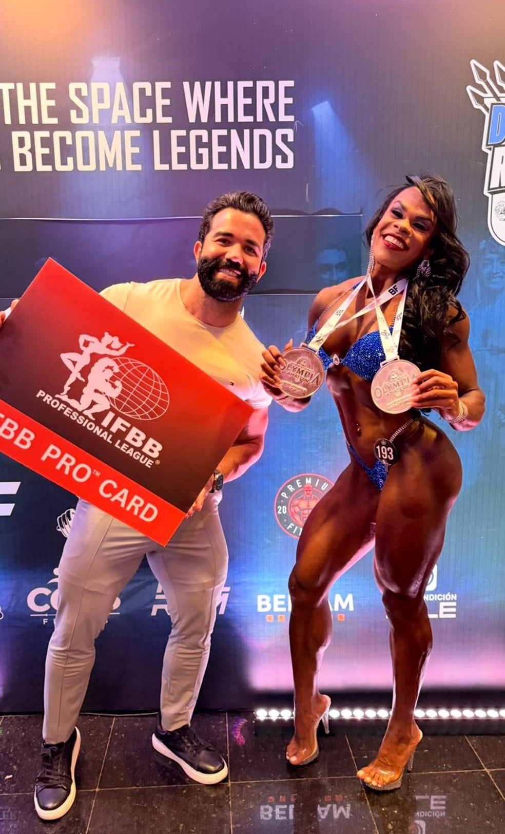 Lene Ferreira e Edmundo Marques no Mr. Olympia Amateur Latin America 2025 — Foto: Reprodução/Redes Sociais