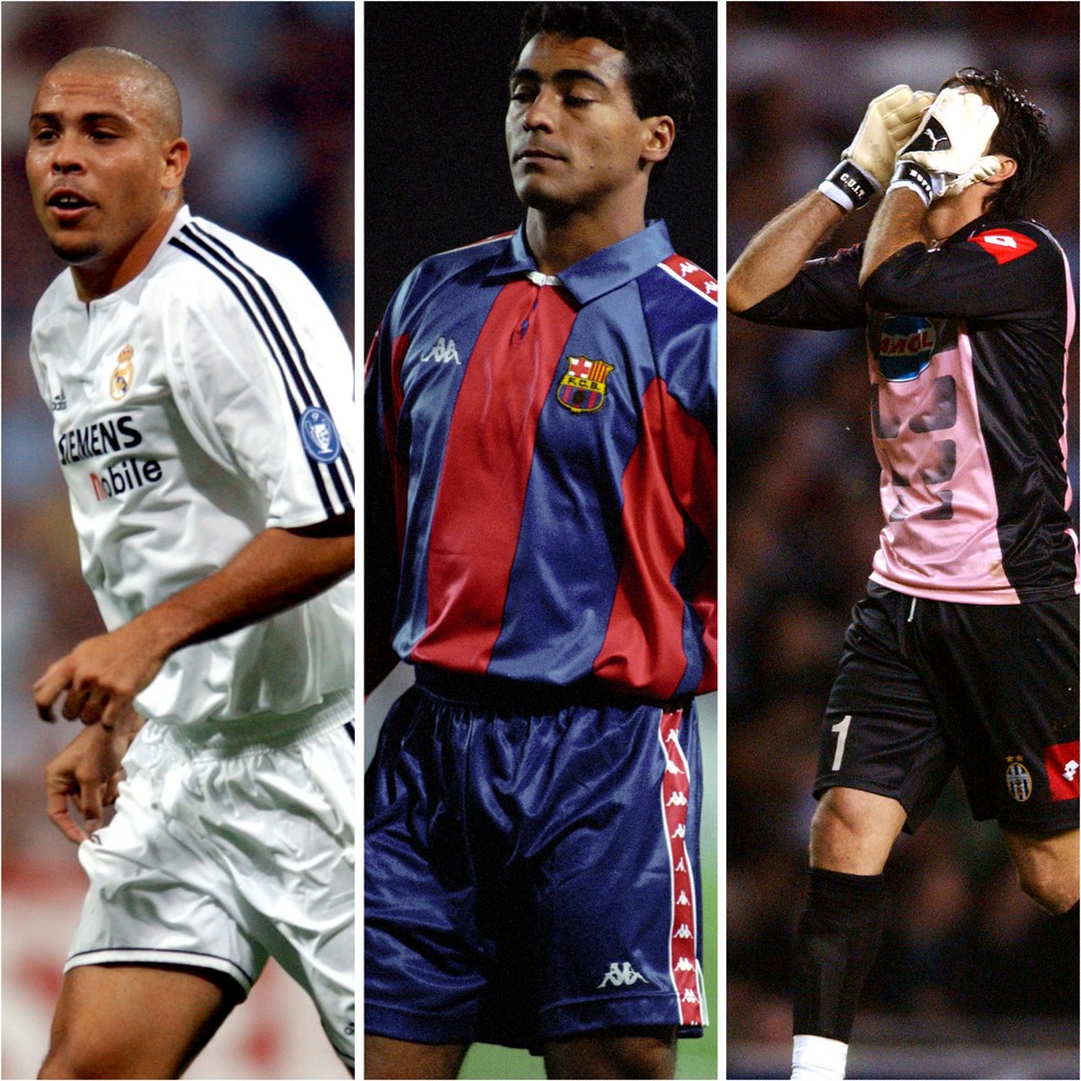 Ronaldo, Romário e Buffon estão na lista de craques que não conquistaram uma Champions League — Foto: Arte Esporte Getty Images
