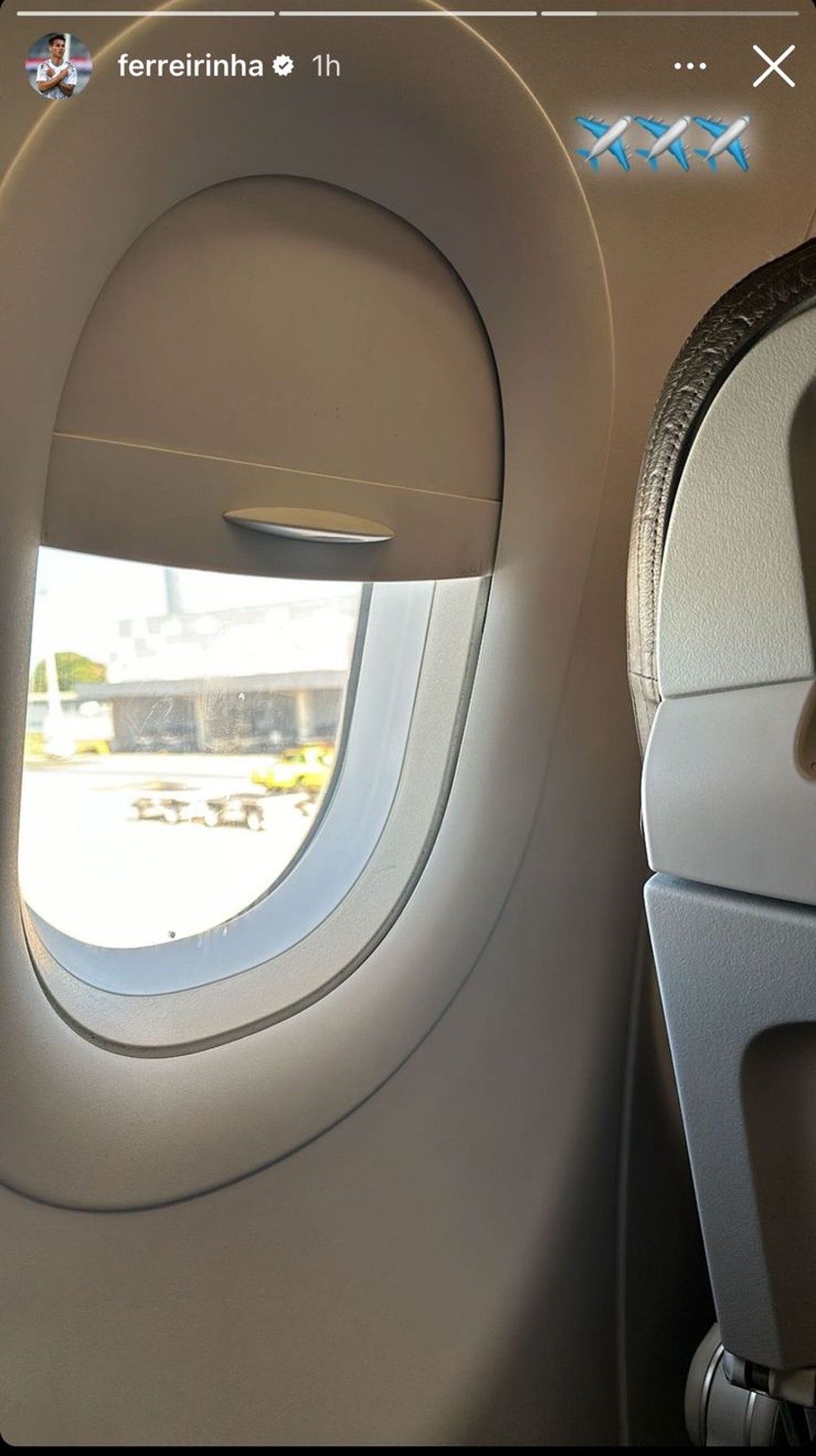 Ferreira publica foto em avião viajando para São Paulo — Foto: Reprodução