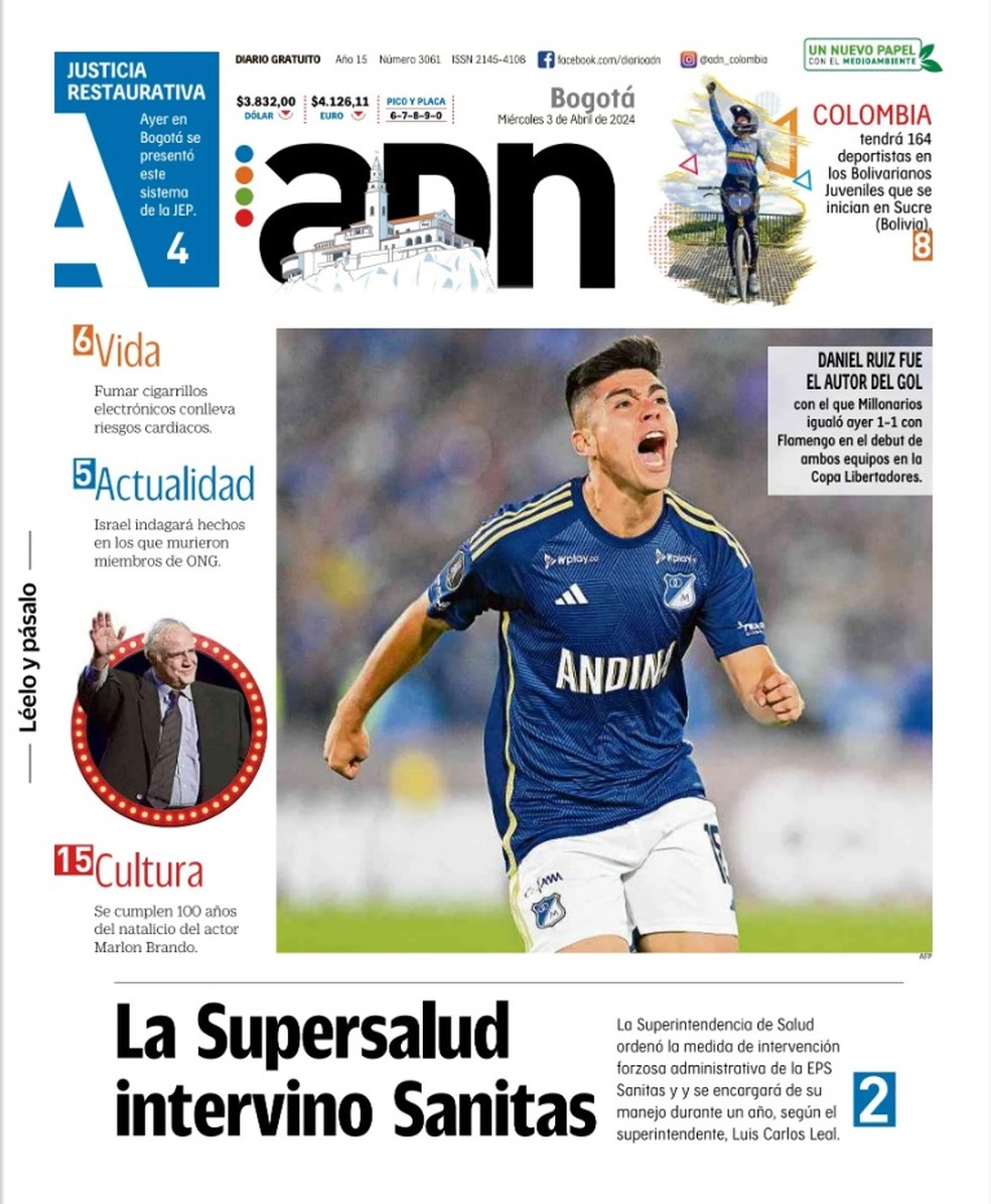 Jornal ADN repercute Millonarios 1 x 1 Flamengo