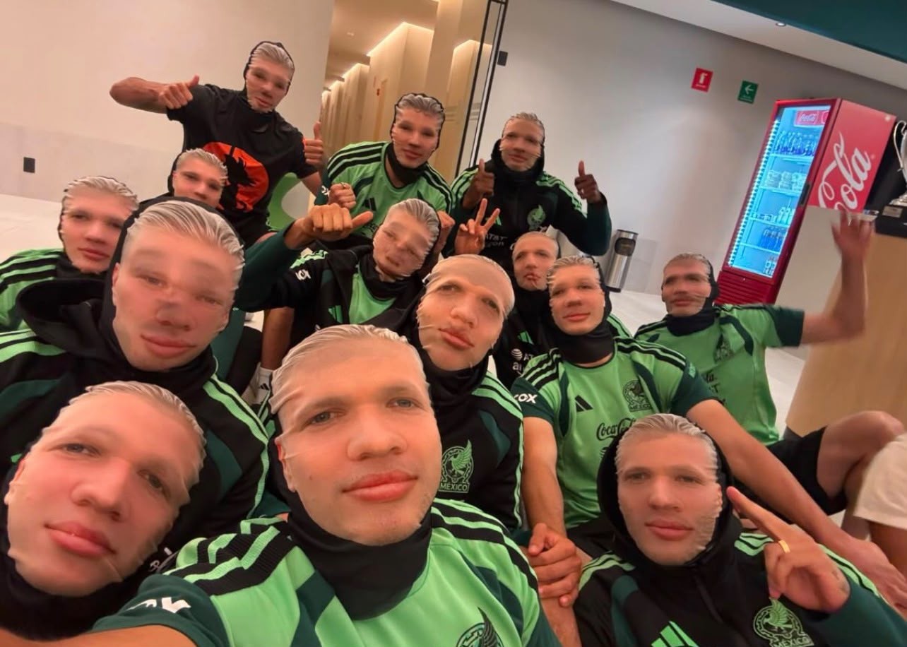 Jogadores do México fazem remada viking com máscaras de Haaland, e astro da Noruega reposta vídeo