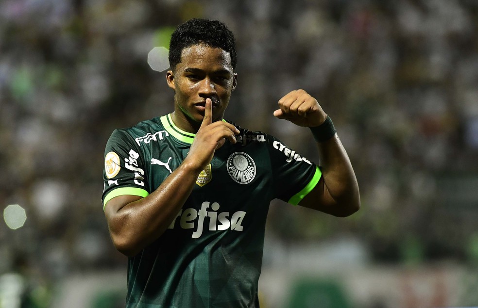 Palmeiras x Inter, Endrick comemora o segundo gol do Verdão — Foto: Marcos Ribolli