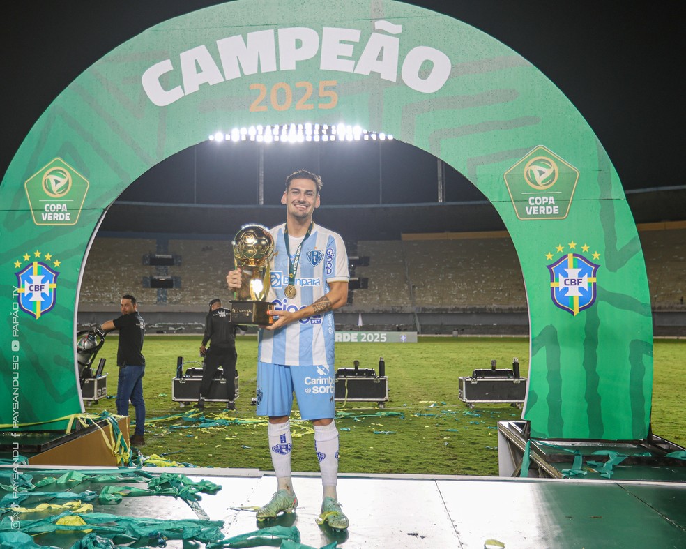 Matías Cavalleri marcou o gol do Paysandu no empate contra o Goiás e foi campeão da Copa Verde — Foto: Jorge Luís Totti/Paysandu