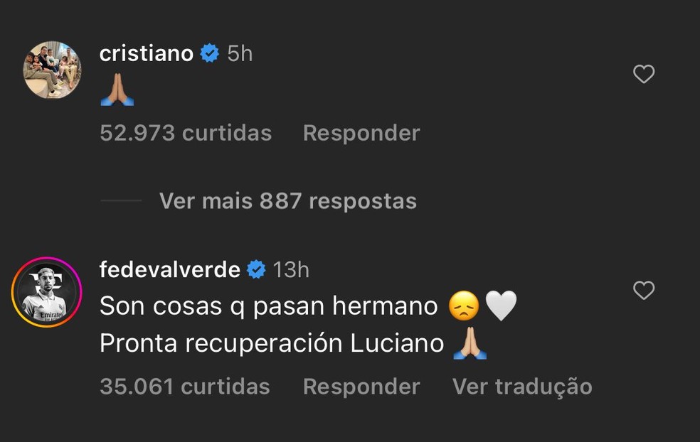 Cristiano Ronaldo e Valverde em post de Marcelo — Foto: Reprodução