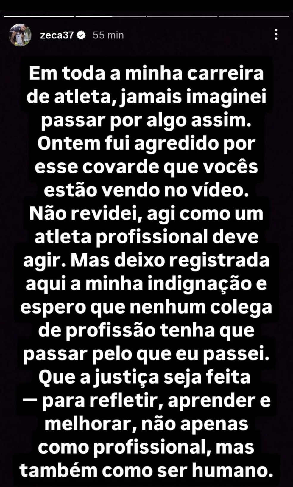 Zeca, do Coritiba, se pronuncia por agressão sofrida — Foto: Reprodução/Instagram