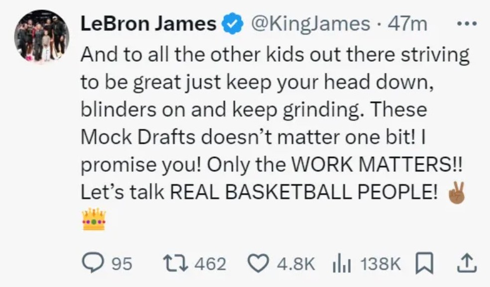 LeBron James defende seu filho nas redes sociais — Foto: Reprodução/Twitter