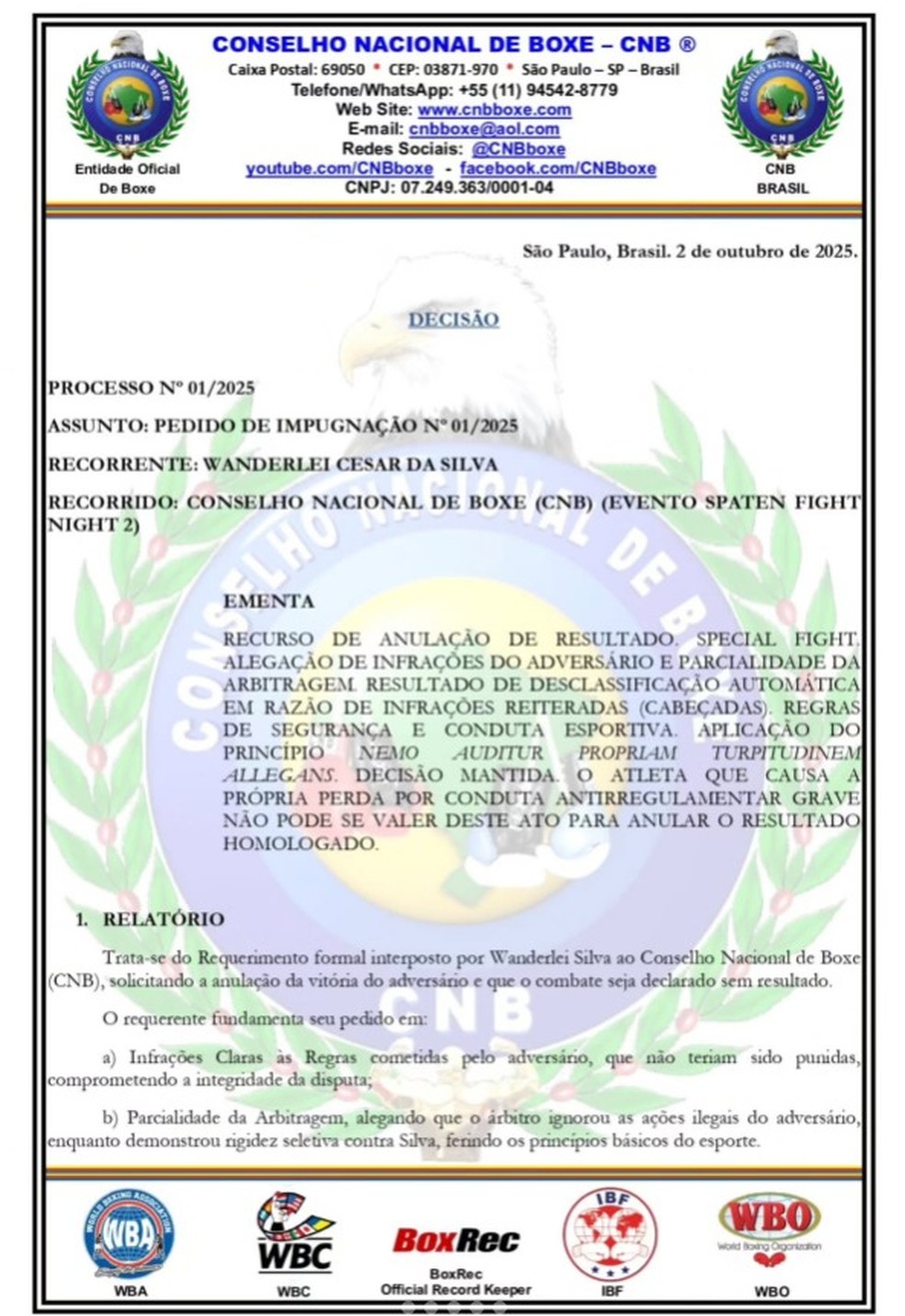 Documento rejeita pedido de Wanderlei Silva — Foto: Reprodução/Redes sociais